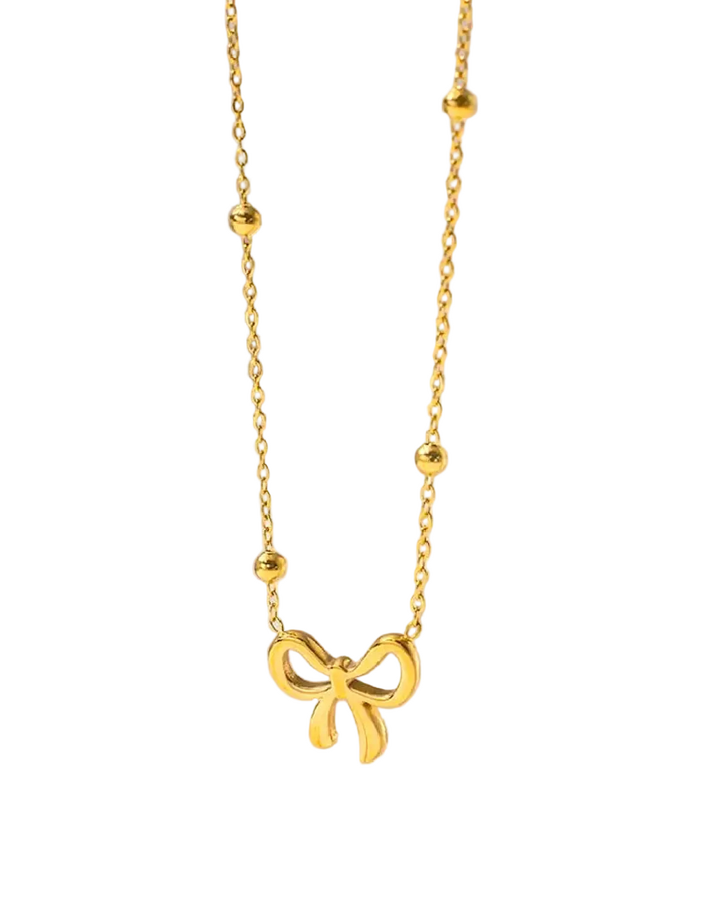 Simple Bowelle Necklace by Glitze Accessories featuring a delicate, elegant design with a small bow pendant on a fine chain.