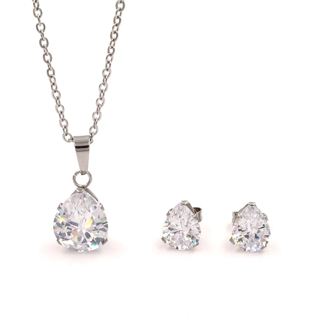 Tear Drop Set - Silver - Glitze Accessories